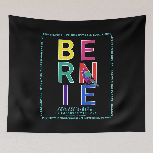 Artikelvorschau, PMD00120 Progressive Movement Designs Regenbogenfarben Bernie blauer Vogel auf Schwarz für LGBTQ-Progressive entworfen und verkauft von ProgressiveLeft.