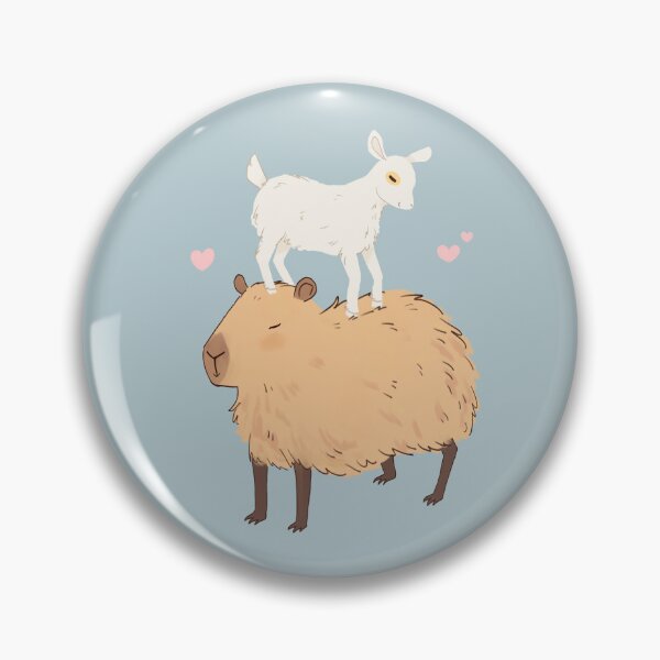 Item preview, Capybara with a baby goat friend standing on its head - a cute cartoon capybara illustration blue version designed and sold by Yarafantasyart.
