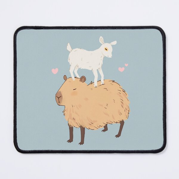 Item preview, Capybara with a baby goat friend standing on its head - a cute cartoon capybara illustration blue version designed and sold by Yarafantasyart.