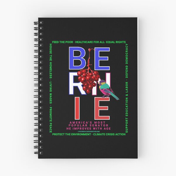 Artikelvorschau, PMD00121 Progressive Movement Designs Bernie mit rot-weiß-blauem Vogel, roten Trauben auf Schwarz für Progressive entworfen und verkauft von ProgressiveLeft.