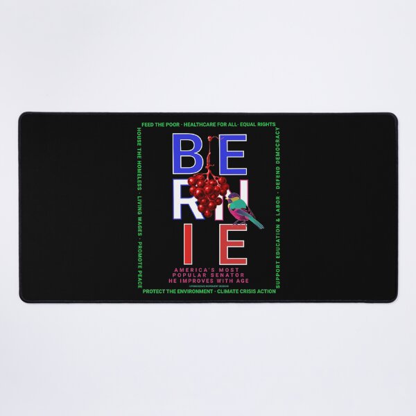 Artikelvorschau, PMD00121 Progressive Movement Designs Bernie mit rot-weiß-blauem Vogel, roten Trauben auf Schwarz für Progressive entworfen und verkauft von ProgressiveLeft.