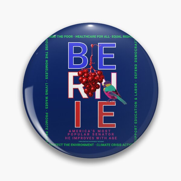 Artikelvorschau, PMD00122 Progressive Movement Designs Bernie, rot, weiß, blau, Vogel, rote Trauben auf Marineblau für Progressive entworfen und verkauft von ProgressiveLeft.