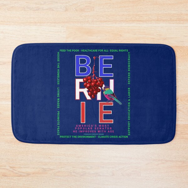 Aperçu de l'œuvre PMD00122 Progressive Movement Designs Bernie rouge blanc bleu oiseau raisins rouges sur bleu marine pour progressistes créée et vendue par ProgressiveLeft.