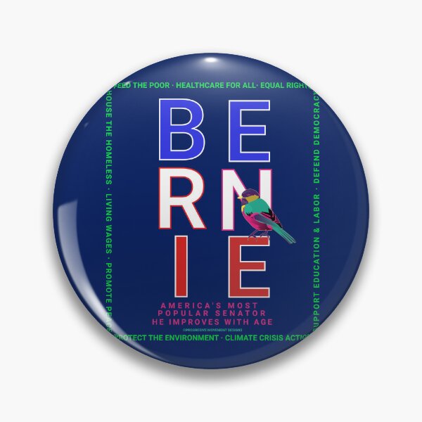 Artikelvorschau, PMD00123 Progressive Movement Designs Bernie Rot Weiß Blau mit Vogel auf Marineblau für Progressive entworfen und verkauft von ProgressiveLeft.