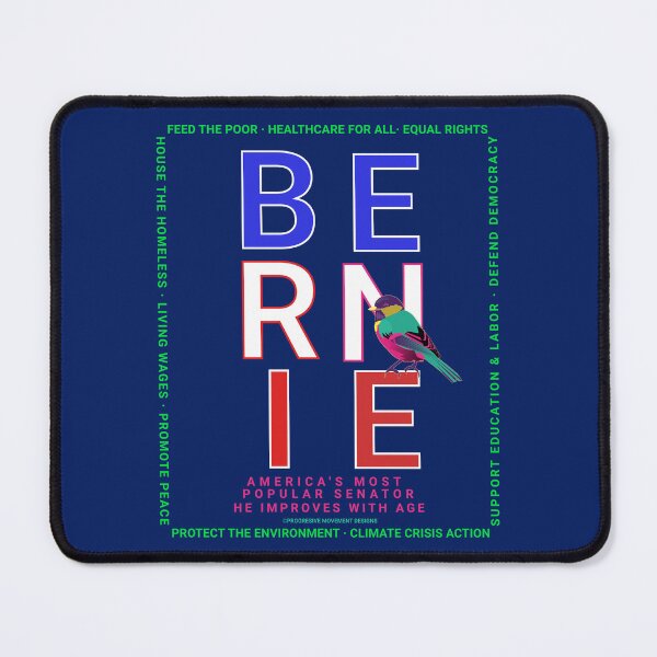 Aperçu de l'œuvre PMD00123 Progressive Movement Designs Bernie rouge blanc bleu avec oiseau sur bleu marine pour progressistes créée et vendue par ProgressiveLeft.