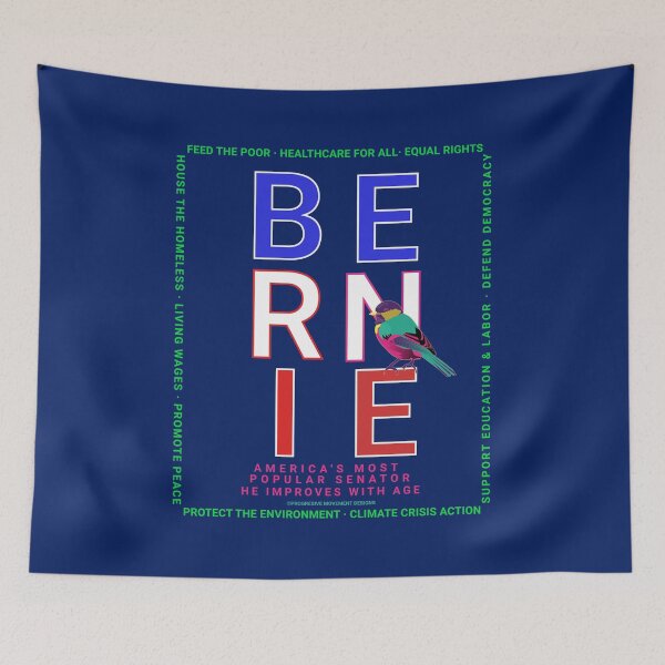 Artikelvorschau, PMD00123 Progressive Movement Designs Bernie Rot Weiß Blau mit Vogel auf Marineblau für Progressive entworfen und verkauft von ProgressiveLeft.