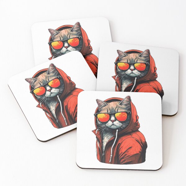 Artikelvorschau, Katze mit Sonnenbrille und rotem Hoodie entworfen und verkauft von RayFineArt.