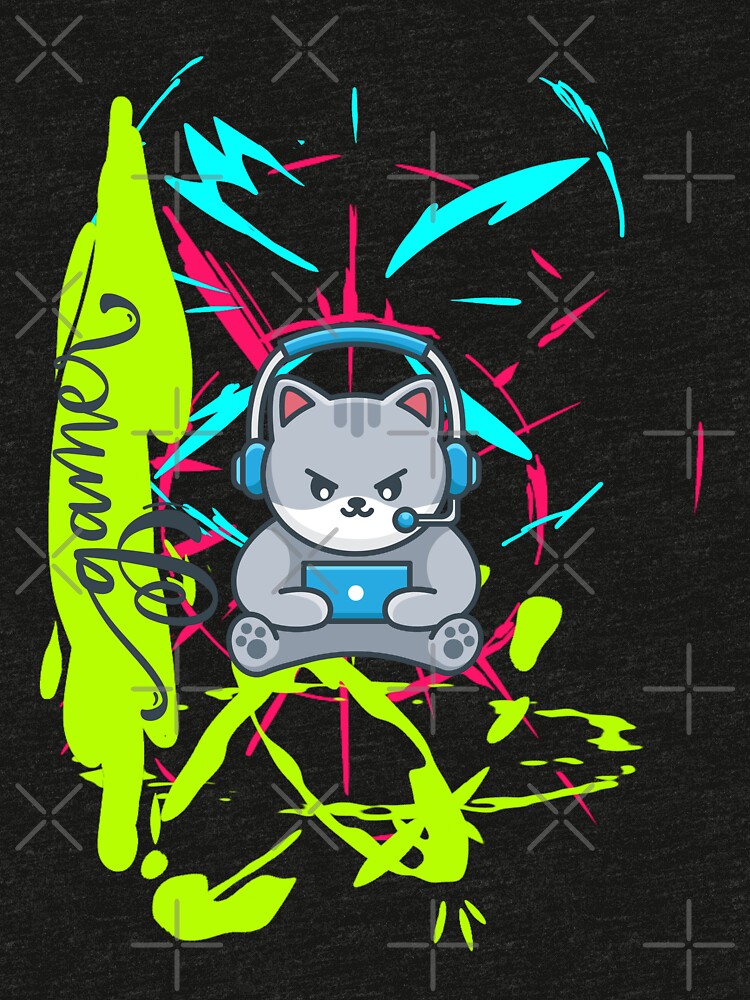 Thumbnail 7 of 7, Tri-blend T-Shirt, Colorful Cat Gamer designed and sold by OMdesign10.