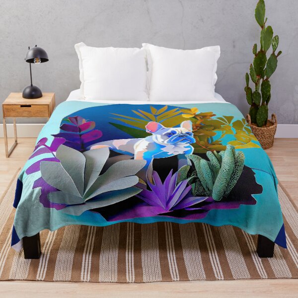 Item preview, 3D Papercut Portrait of a Baby Bulldog and Plants, Blue Background designed and sold by factory88.