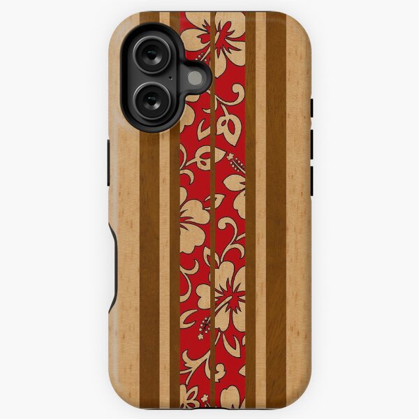 Item preview, Pupukea Hawaiian Faux Koa Wood Surfboard with Red Hibiscus Pareau designed and sold by DriveIndustries.