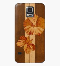 Funda/vinilo para Samsung Galaxy Kualoa Faux Koa Wood Tabla de surf hawaiana con hibisco