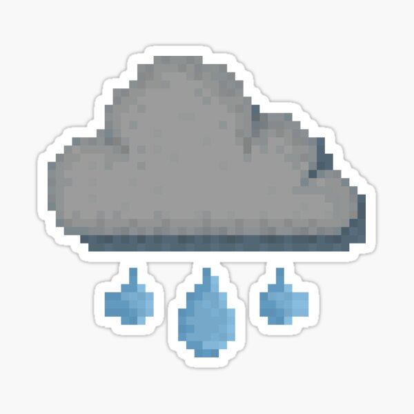 Retro Pixel Grumpy Rain Cloud Weather Icon Design Sticker