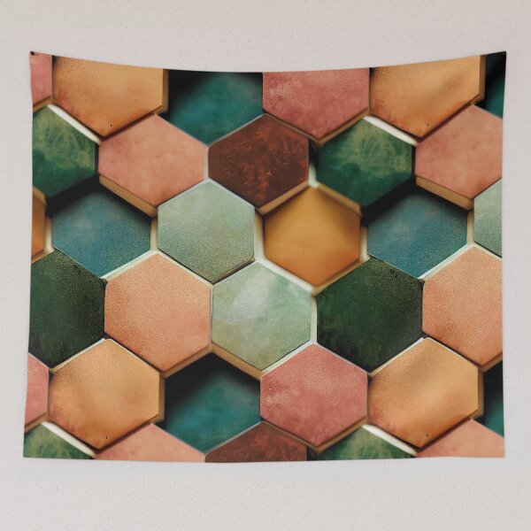 Aperçu de l'œuvre Carreaux multicolores hexagonaux créée et vendue par Patternifico.