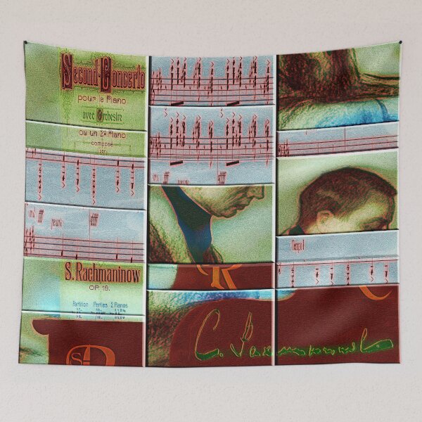Item preview,  AMAZING PAINTING ABSTRACT PORTRAIT OF SERGEI RACHMANINOFF PIANIST MUSICIAN COMPOSER - CLASSICAL MUSIC SCORE - PATCHWORK SIGNATURE designed and sold by Ralek.