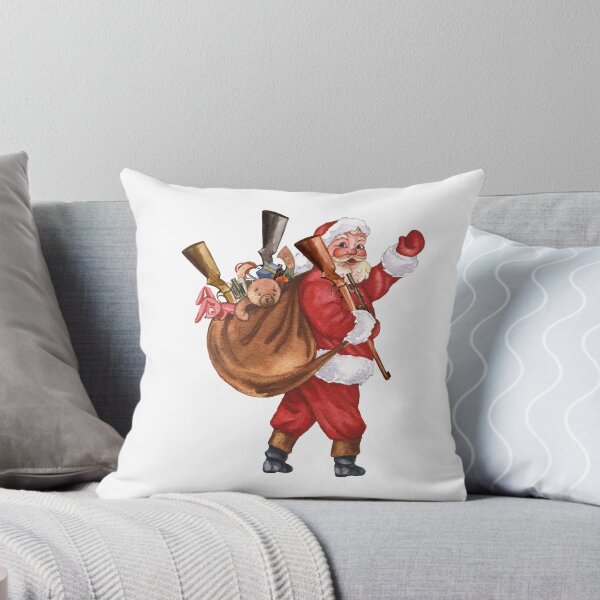 Item preview, Christmas Santa with Guns Shooting Watercolor  designed and sold by ColorFlowArt.