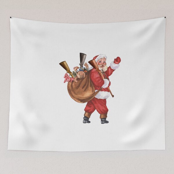Item preview, Christmas Santa with Guns Shooting Watercolor  designed and sold by ColorFlowArt.