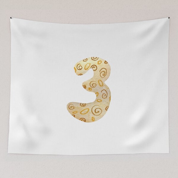 Item preview, Number three figure beige textured a watercolor  designed and sold by Yana Mustafina | Boho Soulful Designs.