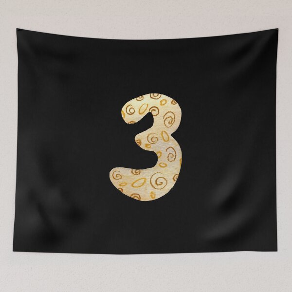 Item preview, Number three figure beige textured a watercolor black designed and sold by Yana Mustafina | Boho Soulful Designs.