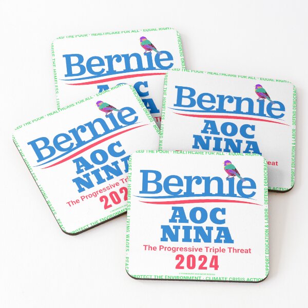 Item preview, PMD00130 Progressive Movement Designs Bernie AOC NiNA 2024 Red White Blue design on white for Bernie Sanders progressives designed and sold by ProgressiveLeft.