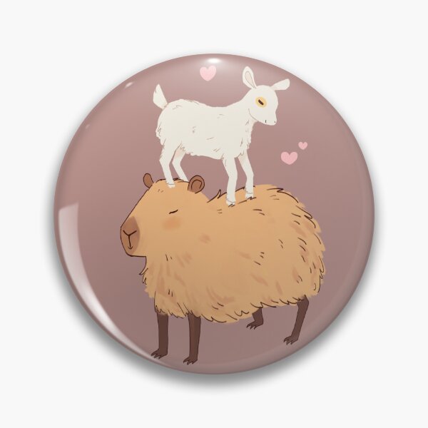 Item preview, Capybara with a baby goat friend standing on its head - a cute cartoon capybara illustration designed and sold by Yarafantasyart.