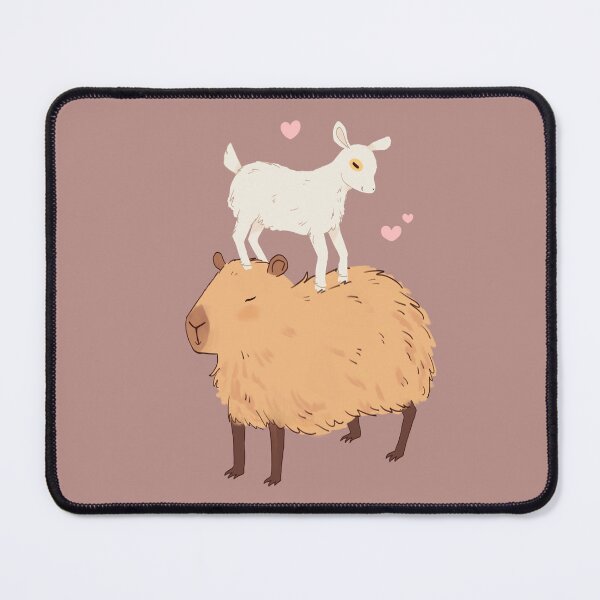 Item preview, Capybara with a baby goat friend standing on its head - a cute cartoon capybara illustration designed and sold by Yarafantasyart.