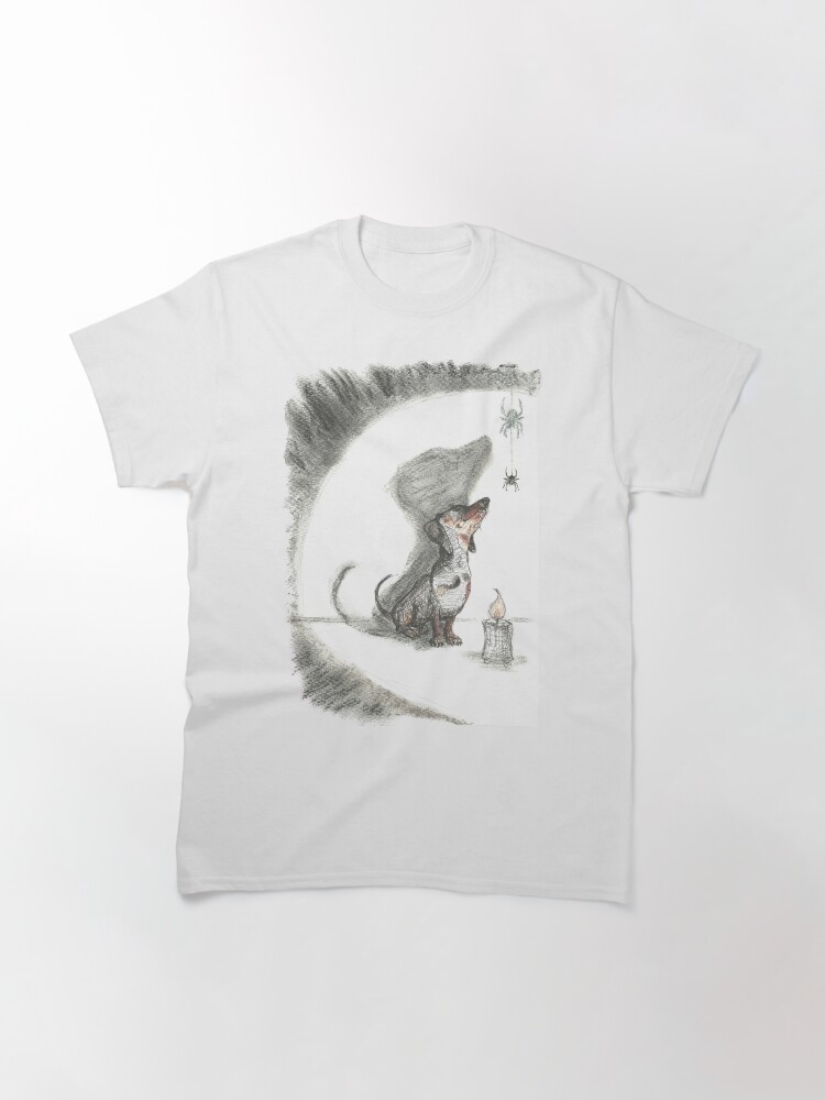 Thumbnail 3 of 7, Classic T-Shirt, Dachshund and spider. Spooky sausage dog, doxie shadow, illustration. designed and sold by CandyMedusa.