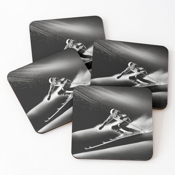 Item preview, Downhill Skiing sliding down, isolated on a black background, photorealistic designed and sold by MotivStyle.