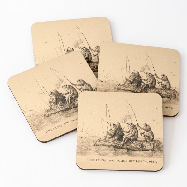 Item preview, 3 frogs fishing vintage drawing designed and sold by MagicStrawberry.