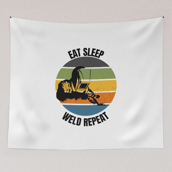 Item preview, Eat Sleep Weld Repeat Welding Dad Hobby Blue Collar Job Career designed and sold by DadJokeDescript.