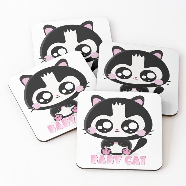 Item preview, Baby Cat Gatinho preto e branco com bochechas rosadas, kawaii designed and sold by GirlaineSQ.