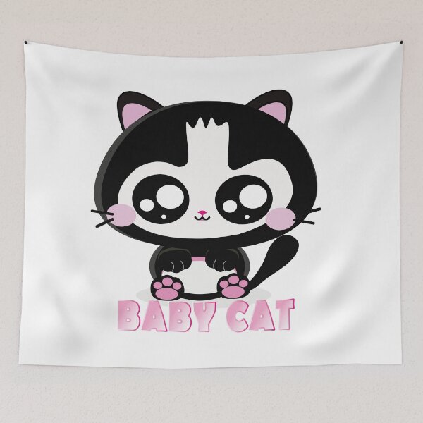 Item preview, Baby Cat Gatinho preto e branco com bochechas rosadas, kawaii designed and sold by GirlaineSQ.