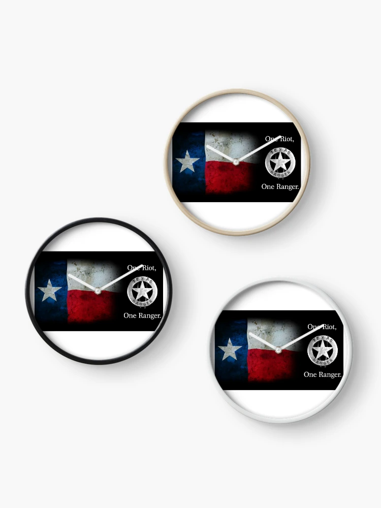 Thumbnail 3 of 4, Clock, Texas Ranger Motto: One Riot . . . One Ranger designed and sold by Daniel Hagerman.