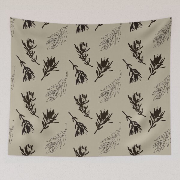 Item preview, Minimal black flower pattern leucodendron designed and sold by SvirenLisa.