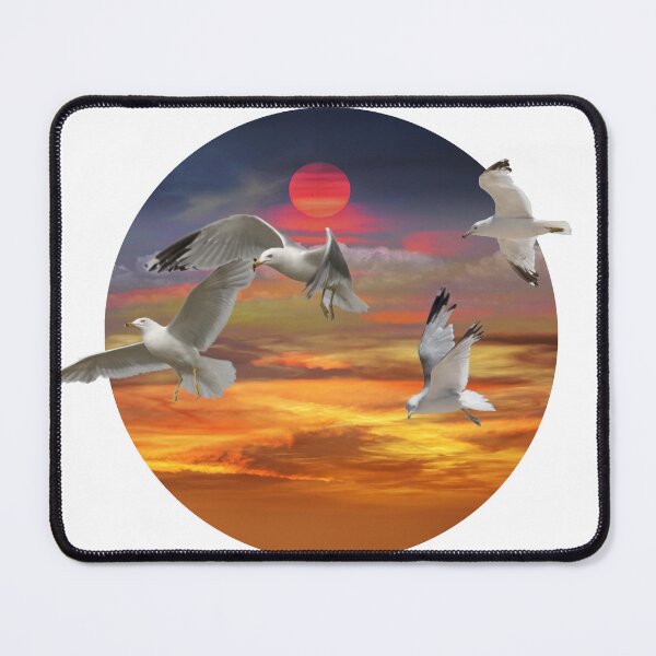 Item preview, Circular Photo with Flying Gulls and Sunset designed and sold by Randall Nyhof.