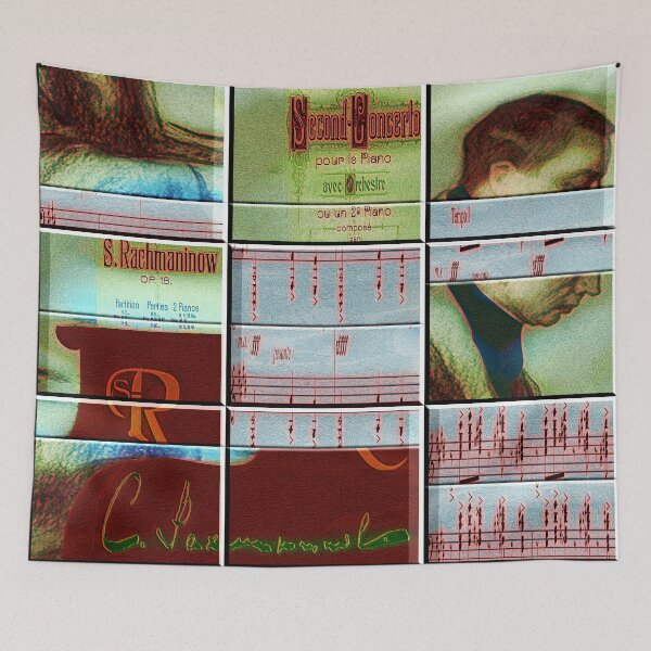 Item preview,  AMAZING PAINTING ABSTRACT PORTRAIT OF SERGEI RACHMANINOFF PIANIST MUSICIAN COMPOSER - CLASSICAL MUSIC SCORE - PATCHWORK SIGNATURE designed and sold by Ralek.