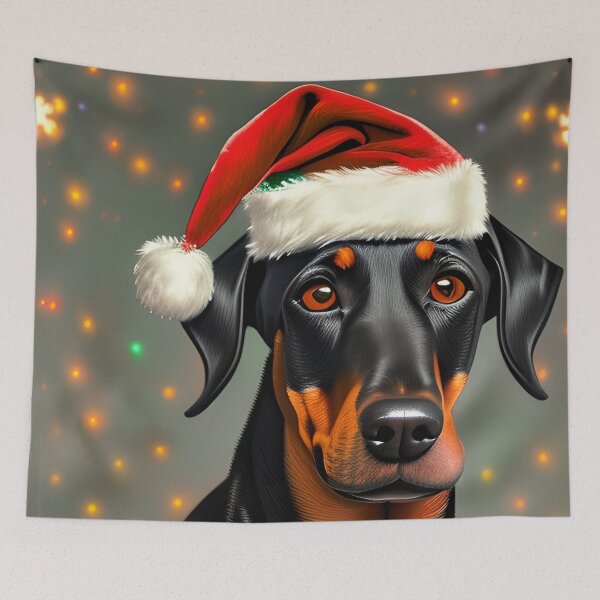 Item preview, Christmas Doberman Pinscher Wearing A Santa Hat designed and sold by ZenEverAI.