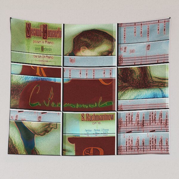 Item preview,  AMAZING PAINTING ABSTRACT PORTRAIT OF SERGEI RACHMANINOFF PIANIST MUSICIAN COMPOSER - CLASSICAL MUSIC SCORE - PATCHWORK SIGNATURE designed and sold by Ralek.
