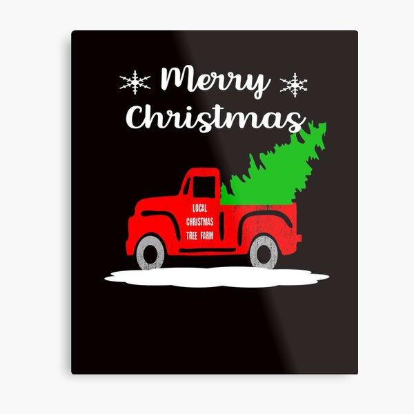 vintage metal red truck with christmas tree