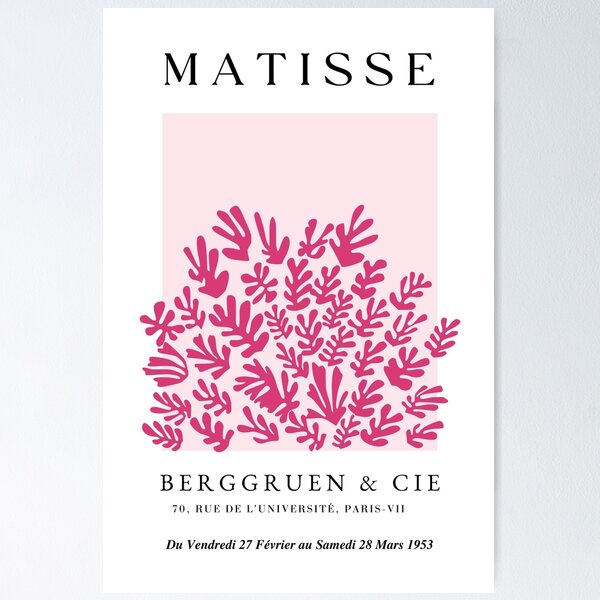 Item preview, Henri Matisse pink La Gerbe Exhibition white background designed and sold by blazingbloom.