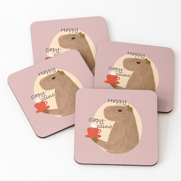 Item preview, Happy capy-ccino pastel pink capybara pun designed and sold by glowvim.