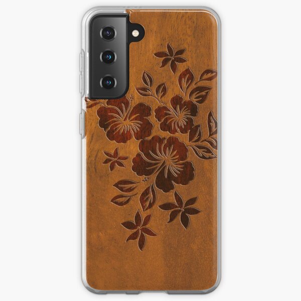 Lilikoi Hibiscus Faux Koa Wood Hawaiian Surfboard Samsung Galaxy Soft Case