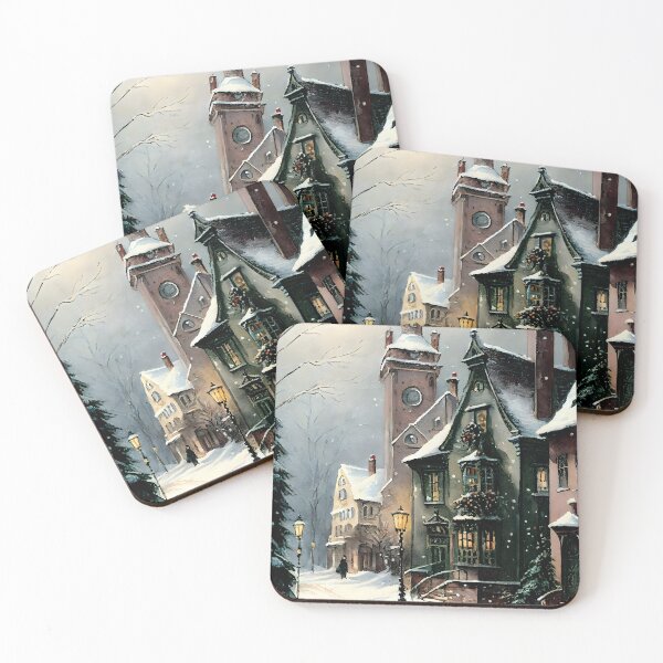 Item preview, Snowing in a Victorian Vintage Christmas Scene Quaint European Village on Christmas Eve designed and sold by CGSGraphics.
