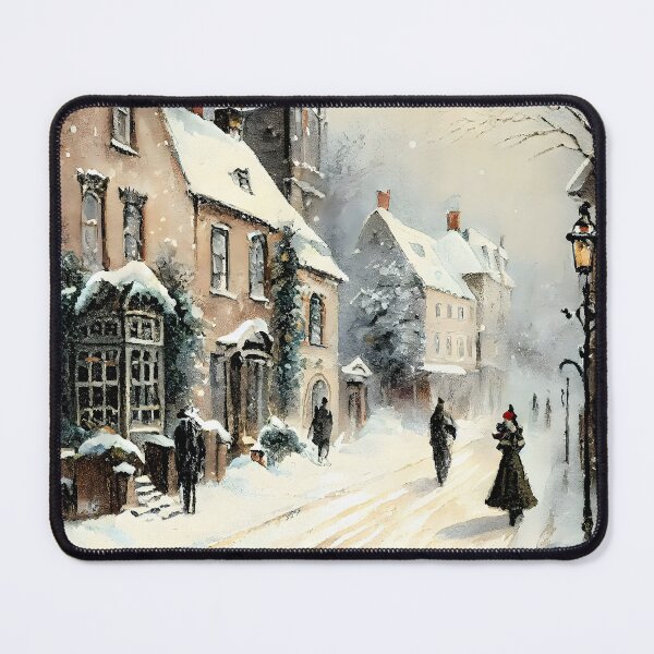 Item preview, Victorian Christmas Vintage Scene Snowing in a Quaint European Village on Christmas Eve designed and sold by CGSGraphics.