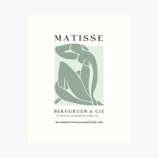 Aperçu de l'œuvre Henri Matisse vert sauge abstrait Femme Exposition fond blanc créée et vendue par blazingbloom.