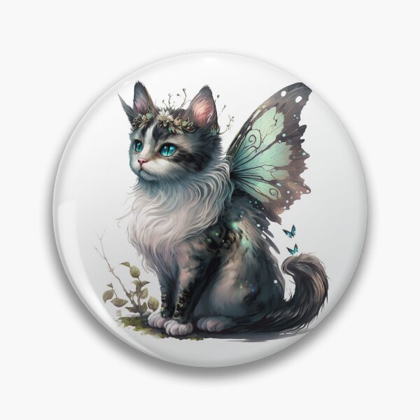 Item preview, Cute little Grey Fairy Cat with Green Butterfly Wings designed and sold by photo4u2.