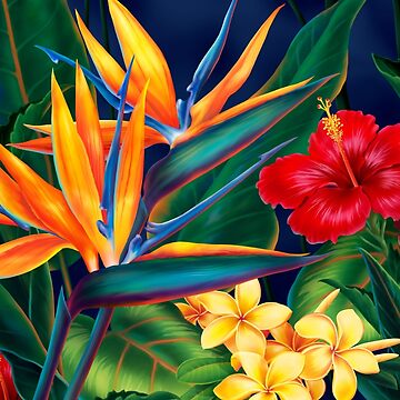 Artwork thumbnail, Tropical Paradise Hawaiian Birds of Paradise Illustration by DriveIndustries