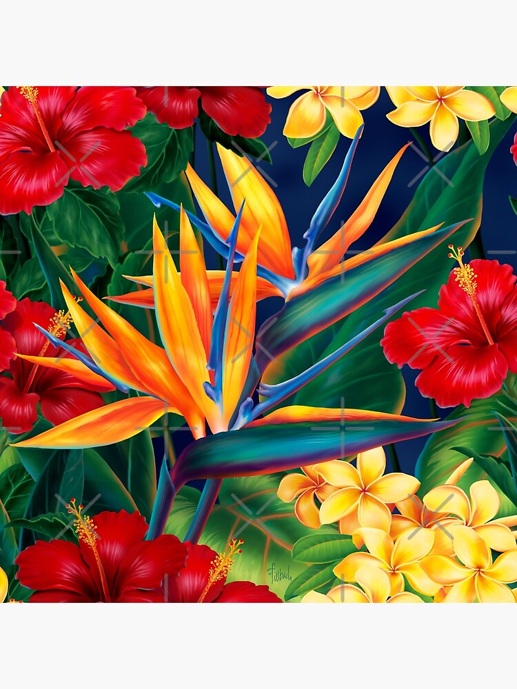 Thumbnail 3 of 3, Throw Pillow, Tropical Paradise Hawaiian Birds of Paradise Illustration designed and sold by DriveIndustries.