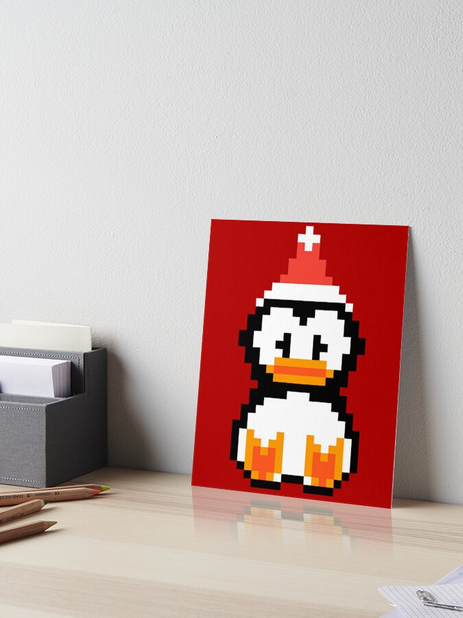 Penguin Bird Baby Xmas Retro 8 Bit Pixel Art Gift Art Board Print By Madshirty