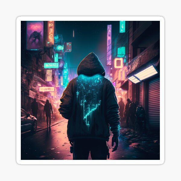 Cyberpunk Netrunner Sticker For Sale By AICreateWorlds Redbubble   St,small,507x507 Pad,600x600,f8f8f8 