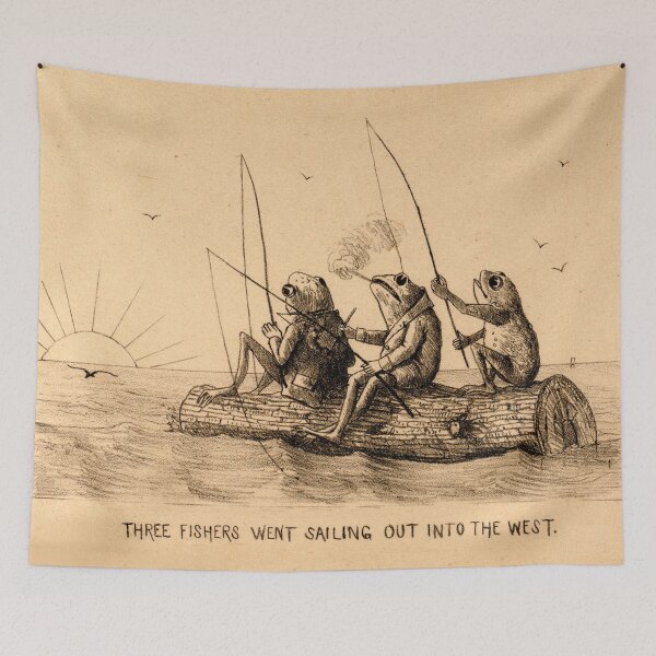 Item preview, 3 frogs fishing vintage drawing designed and sold by MagicStrawberry.